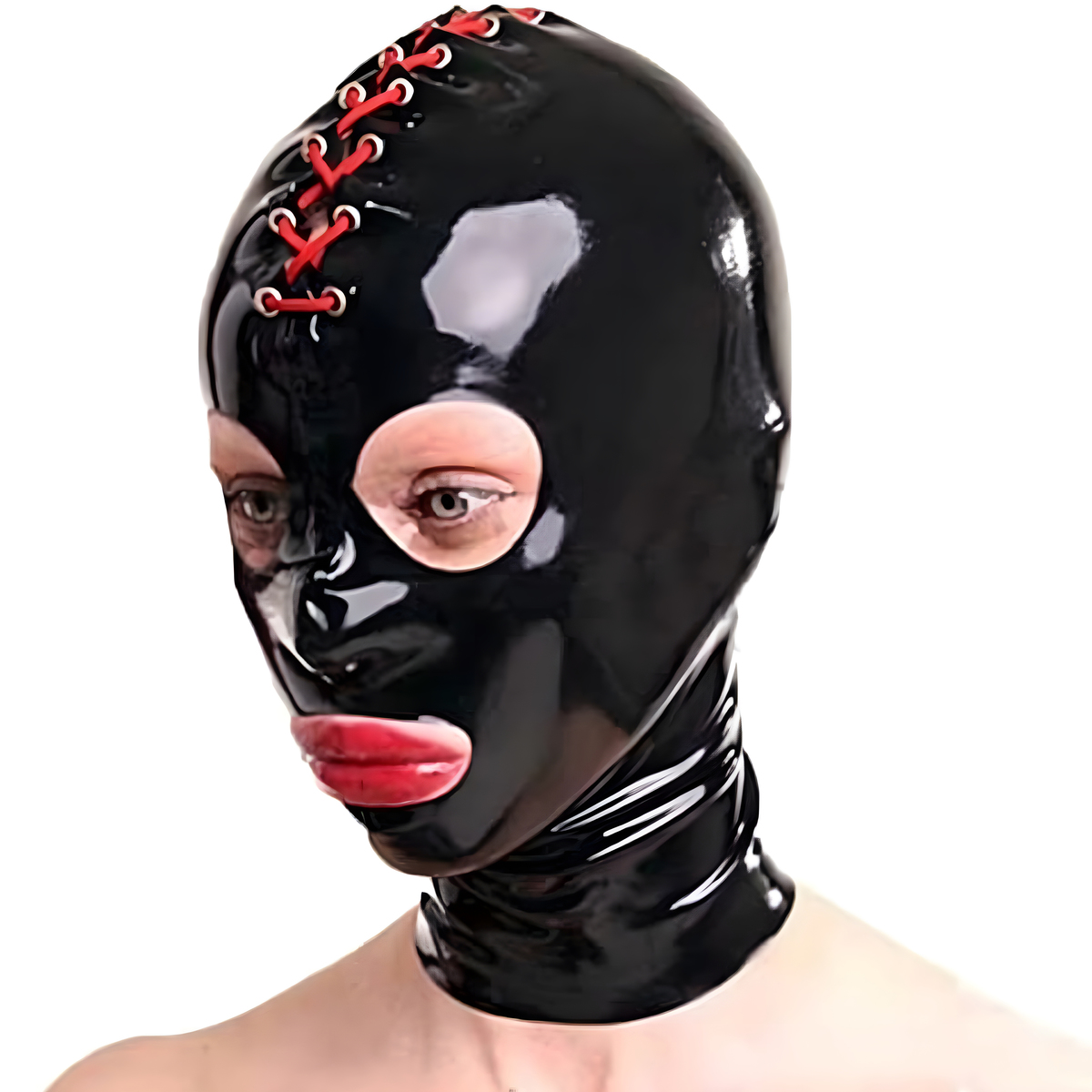 Lace up Latex Hood