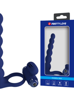 Prettylove Dark Blue Vibrating Anal Beads Cock Ring