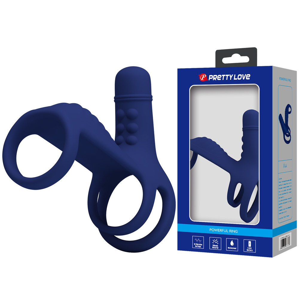 Prettylove Dark Blue 3in1 Vibrating Cock Ring
